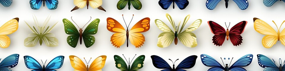 Organized Butterfly Collection on White Background