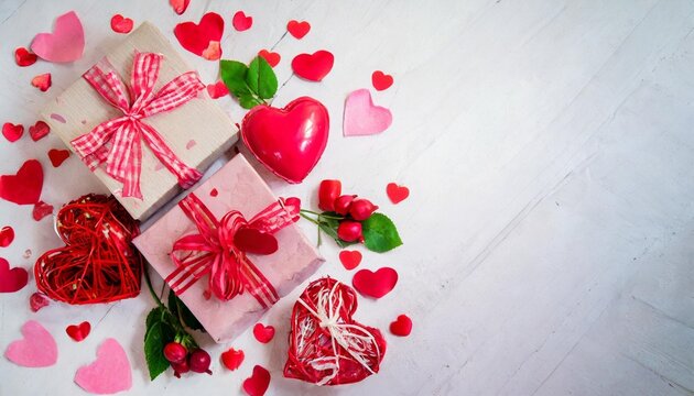 valentine s day background with hearts and gift boxes