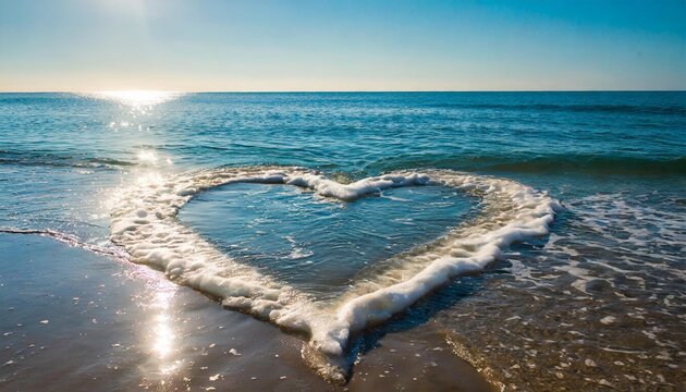 heart shaped wave in the light blue sea romantic image