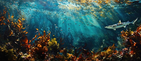 California reef with underwater kelp - shark's egg. - obrazy, fototapety, plakaty