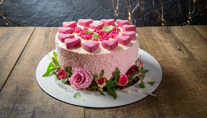 Obraz na płótnie Canvas pink hearts cake for valentine s day