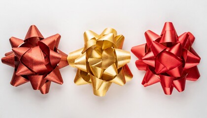 set of red and golden bows on background paper tied bow for design