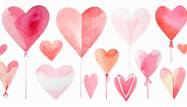 valentines day aquarelle illustration set of hand painted watercolor hearts objects perfect for valentine s day card or romantic post cards design heart elements for valentine message
