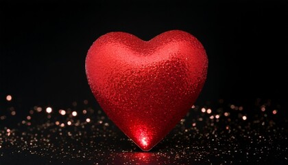 close up of sparkly red heart against black background