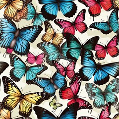 Hand-drawn Multicolored Butterflies on White Background