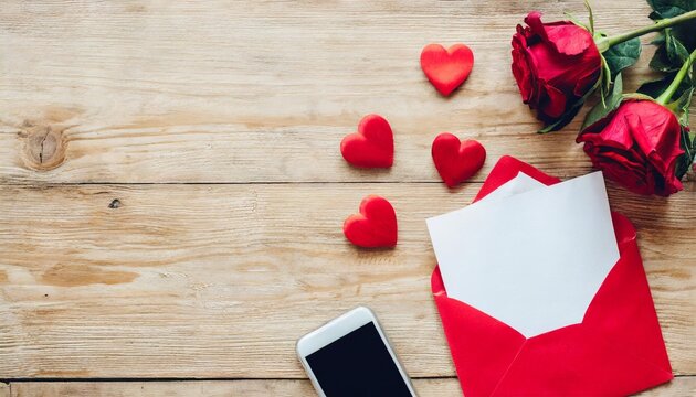 valentines day love letter flat lay background
