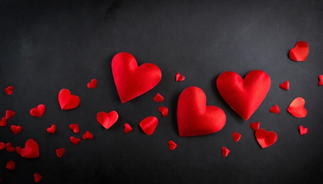 red hearts on black background