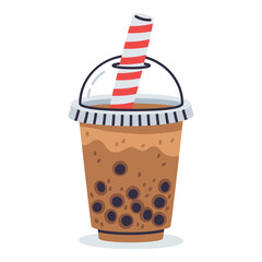 Bubble milk tea cup. Hand drawn chinese tapioca pearls boba tea or coffee drink, taiwan milk tea, soft drink flat vector illustration. Bubble tea cup
