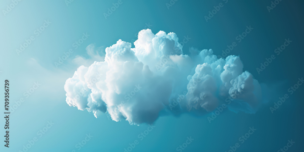 Wall mural A single fluffy cloud set on a flat blue background with copy space, invoking a serene, airy feel.