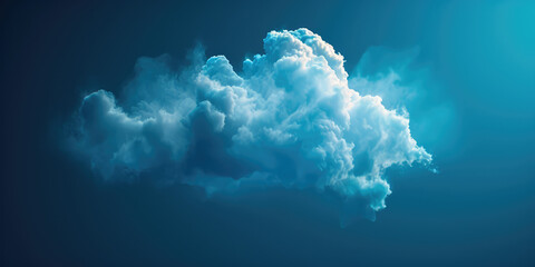 Naklejka premium A single fluffy cloud set on a flat dark blue background with copy space, invoking a serene, airy feel.