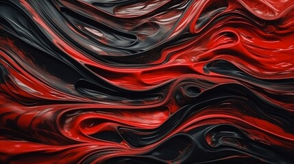 Abstract black and red acrylic painted fluted 3d painting texture luxury background banner on canvas - red and black waves swirls. Decor concept. Wallpaper concept. Art concept. 3d concept.