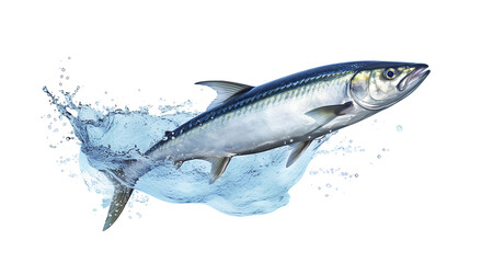 Obraz premium Fresh mackerel with a splash of water, isolated on a white background.