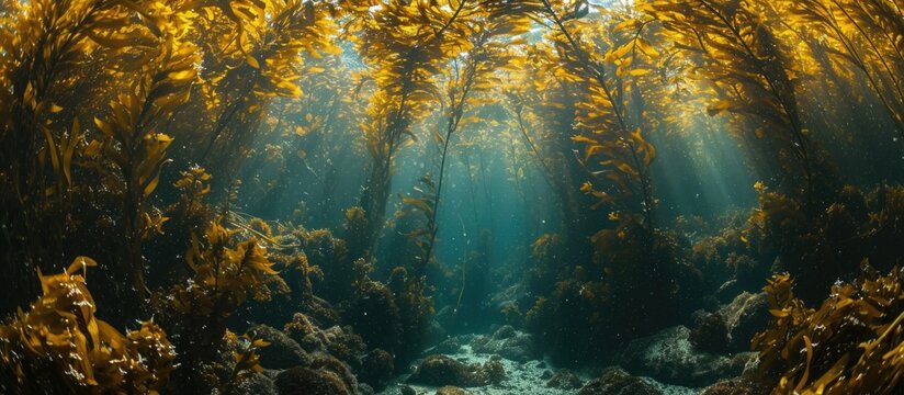 Brown kelp Ecklonia radiata in shallow water forest. © AkuAku