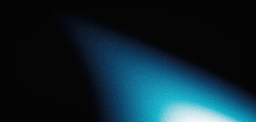 Blue gradient background grainy glowing blue white light spot black dark backdrop, noise texture abstract banner design