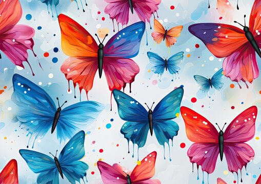 Colorful Butterflies with Watercolor Splashes
