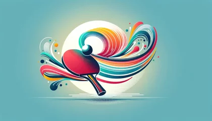 Foto op Canvas Abstract table tennis paddle and ball with dynamic lines and color splashes on a gradient background.  ©  valentinaphoenix