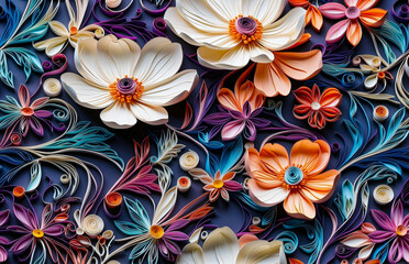 Paper quilling floral fantasy pattern design. Generative ai
