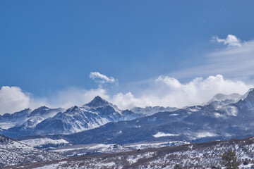 Colorado, Mt. Snuffles, Dallas Divide, blowing snow covered mountains 