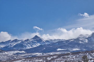 Obraz premium Colorado, Mt. Snuffles, Dallas Divide, blowing snow covered mountains 