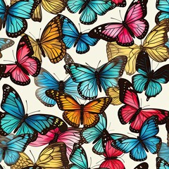 Fototapeta na wymiar Brightly Colored Butterflies on White Background