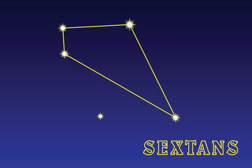 Constellation Sextans. Illustration of the constellation Sextant. Small dim equatorial constellation. It occupies an area of ​ ​ 313.5 square degrees in the sky, contains 34 stars - obrazy, fototapety, plakaty