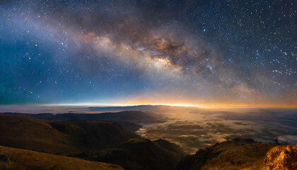 Obraz premium Sunrise and milky way over the planet.