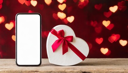 smartphone mockup valentine day sale love heart shape and gift box 3d rendering