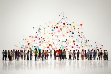 Collaborative teamwork and community network concept with infographics, devoid of people