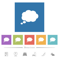 Single oval thought cloud solid flat white icons in square backgrounds