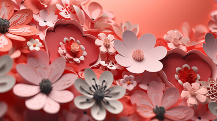 Valentine's day background. Colorful paper cut flowers
