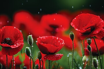 Soft bokeh background with contrasting poppy flowers and blurred defocused background
