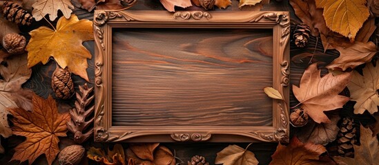 Autumn-themed mockup with frame, leaves background, and copy space.