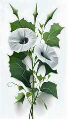 bouquet of tall stalk of morning_glory flower on white background. with a lot of copy space. HD, yper realistic, lifelike, minimalism, simple, No text , No watermark, 32K