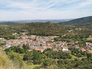 Fototapeta na wymiar Panoramic view of Linares de la Sierra in the province of Huelva