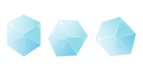 Transparent glass cube shapes in realistic style. Cubes in different planes. Poster, banner, and social media design. Vector illustration.