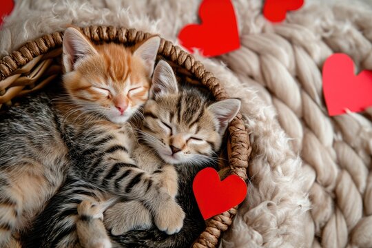 Cute cat couple in love on valentines day Pragma