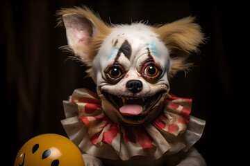 studio portrait of scary clown dog
