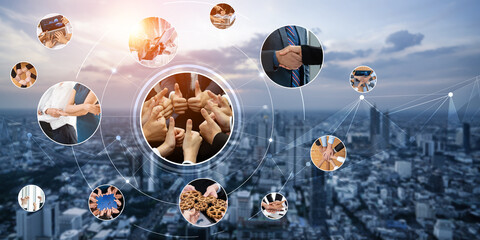 Teamwork and human resources HR management technology concept in corporate business with people...