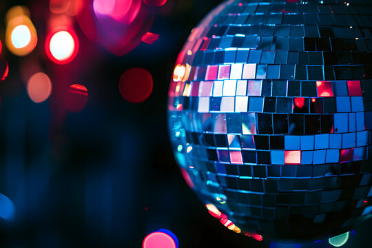 Funkelnde Tanznacht: Eine lebendige Diskokugel strahlt Glanz und Glitzer aus, schafft eine mitreißende Atmosphäre für eine unvergessliche Party- und Tanznacht