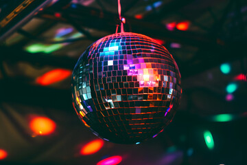 Obraz premium Funkelnde Tanznacht: Eine lebendige Diskokugel strahlt Glanz und Glitzer aus, schafft eine mitreißende Atmosphäre für eine unvergessliche Party- und Tanznacht