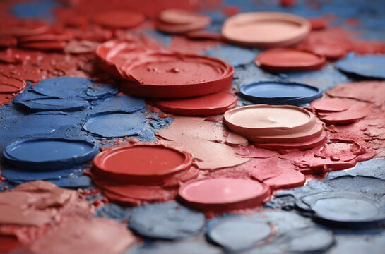 Textura de manchas de Maquillaje pastoso en tonos rojo, rosa y azul. Fondo abstracto 