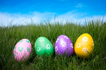 Colorful easter eggs in the grass