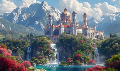 Develop backdrops portraying imaginative and vibrant fantasy kingdoms - obrazy, fototapety, plakaty