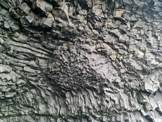 Amazing basalt rock structures at Endless Black Beach of Iceland.