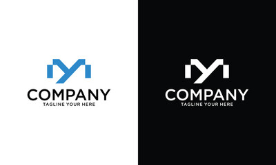Modern unique creative unusual artistic black and white color MY M Y initial based letter icon logo