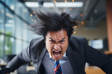 furious Asian businessman in office