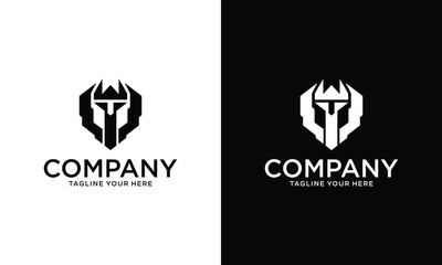 centurion warrior and letter t logo design element- security business visual identity template - obrazy, fototapety, plakaty