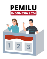 Indonesian man and woman holding a nail used to mark ballot papers in general elections