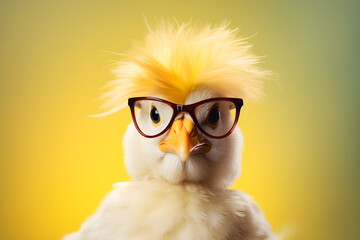 funny studio portrait of Easter chick wearing glasses