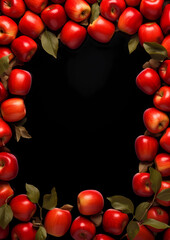 beautiful frame with apples on black surface, fruit border template
